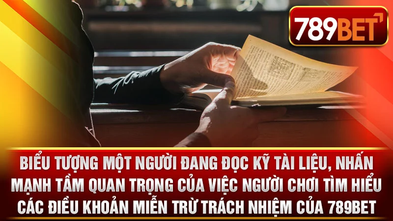 Biểu tượng một người đang đọc kỹ tài liệu, nhấn mạnh tầm quan trọng của việc người chơi tìm hiểu các điều khoản miễn trừ trách nhiệm của 789BET.