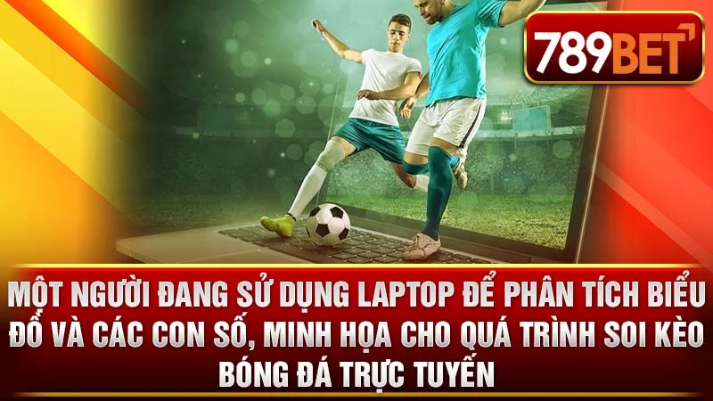 Một người đang sử dụng laptop để phân tích biểu đồ và các con số, minh họa cho quá trình soi kèo bóng đá trực tuyến.